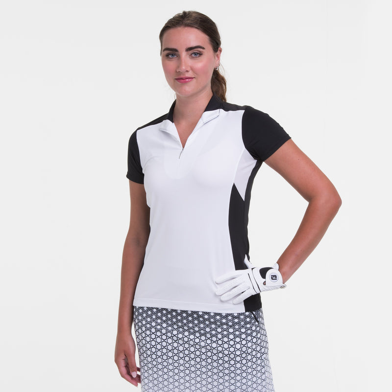 Cap Sleeve Convertible Collar Block Polo