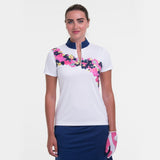 Short Sleeve Zip Mock Polo w/ Floral