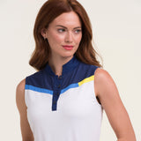 SLEEVELESS SPLIT MOCK POLO W/ MESH