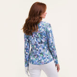 LONG SLEEVE WATERCOLOR TILE ZIP MOCK