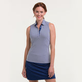 SLEEVELESS STRIPE SNAP PLACKET POLO