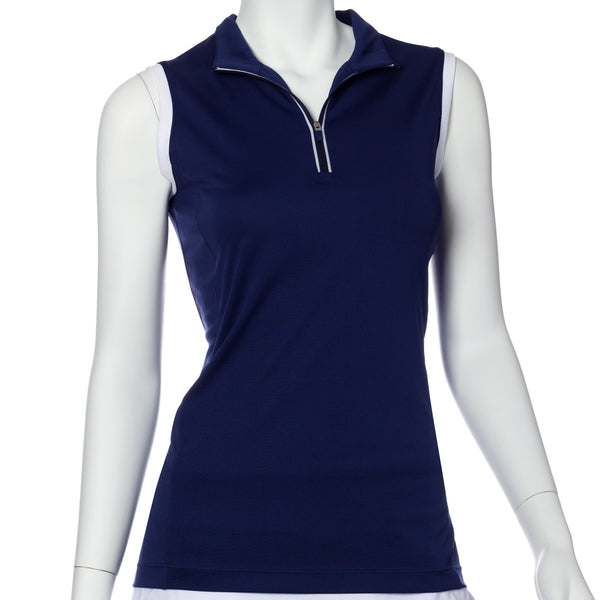 Sleeveless Contrast Trim Convertible Collar Polo - EPNY