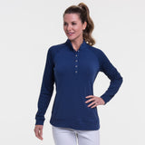 Long Sleeve Rib Trim Snap Placket Pullover