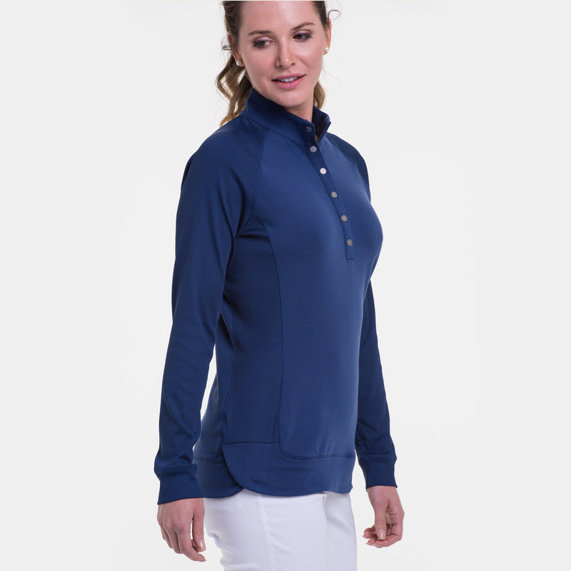 Long Sleeve Rib Trim Snap Placket Pullover