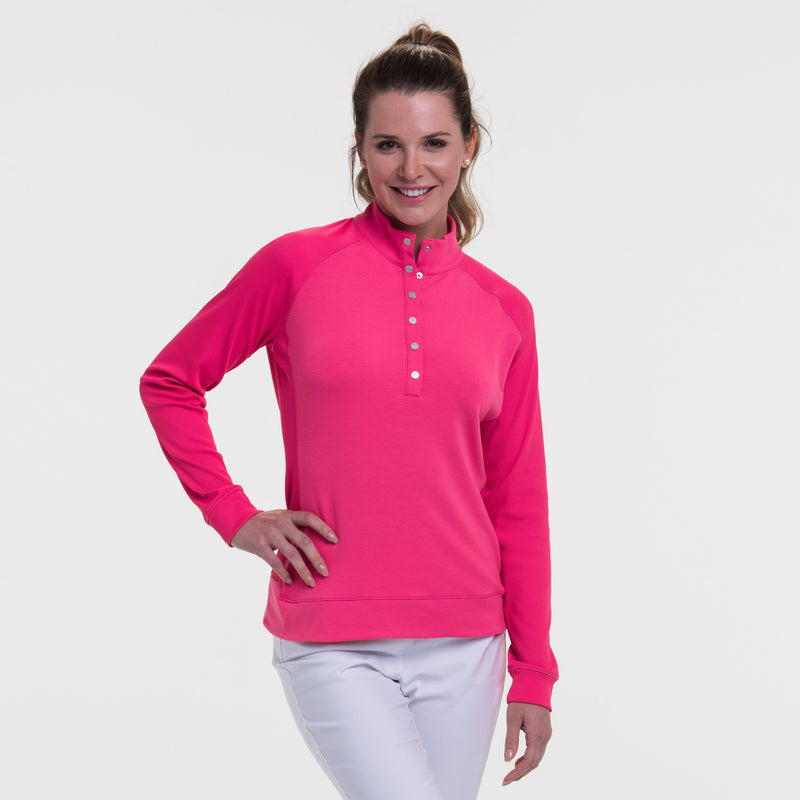 Long Sleeve Rib Trim Snap Placket Pullover