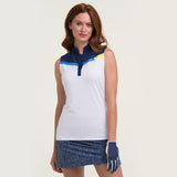 SLEEVELESS SPLIT MOCK POLO W/ MESH